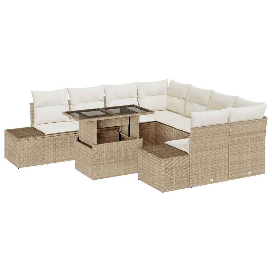 9-Delige Tuin Sofa Set Met Kussens Beige Poly Rattan