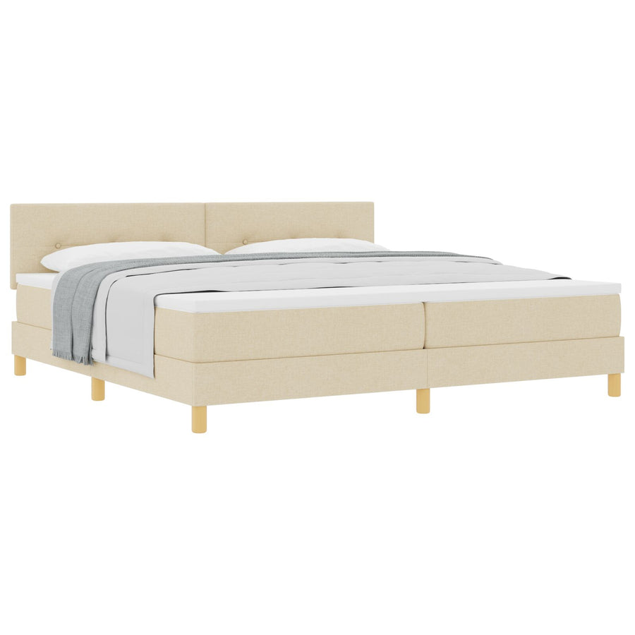 Boxspring Bed Met Matras Stof Crème 200 x 200 cm Knop gestoffeerd