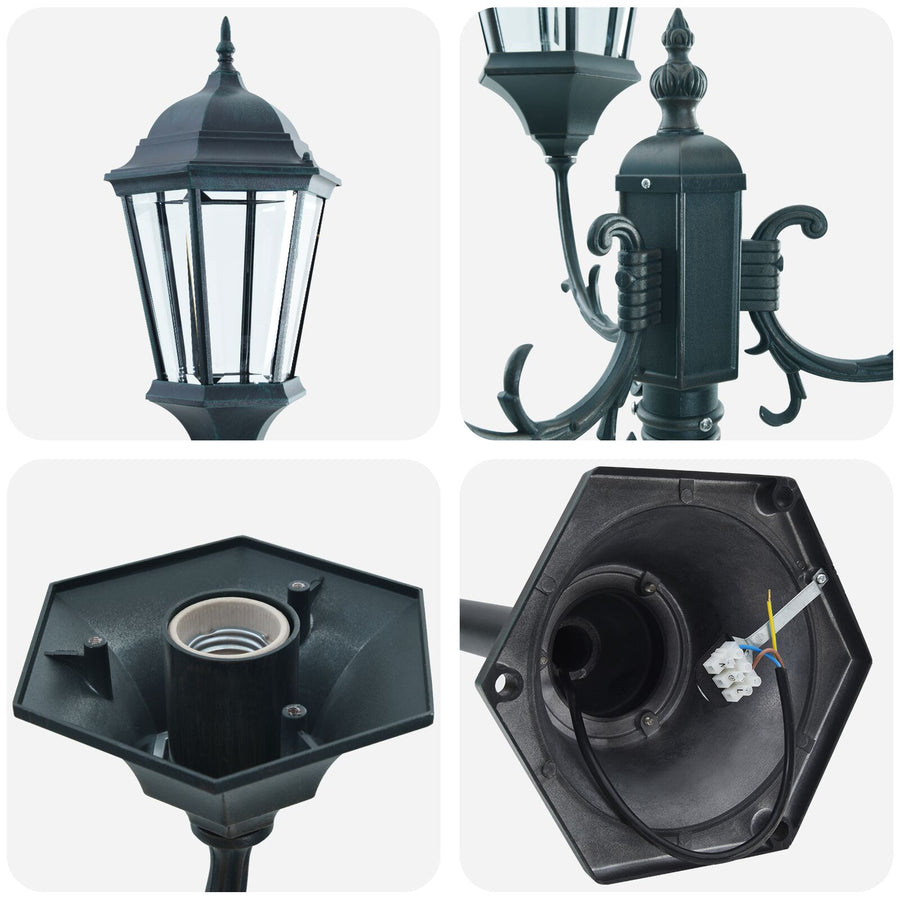 Tuinlampenpaal 3-Lamp E27 Groen 220 Cm Aluminium Donkergroen