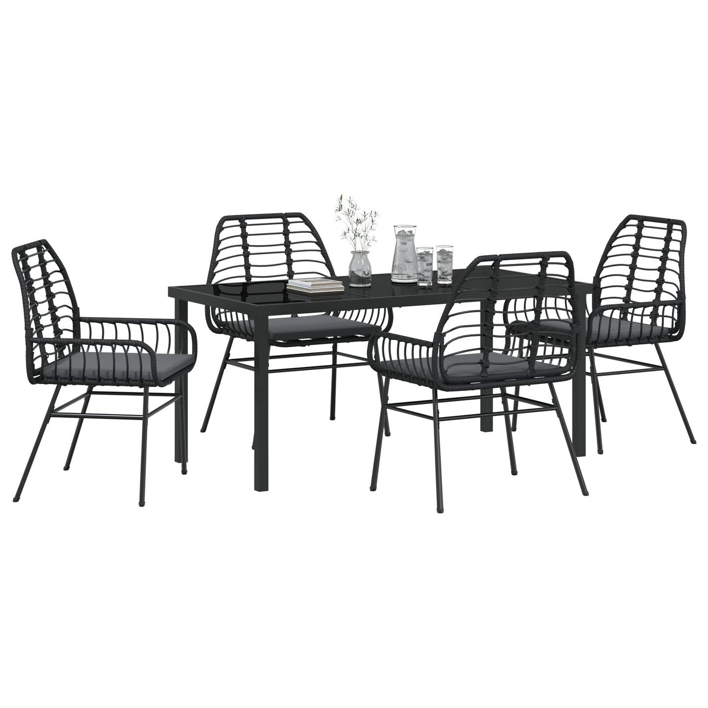 5-Delige Tuin Eetset Met Kussens Zwart Poly Rattan