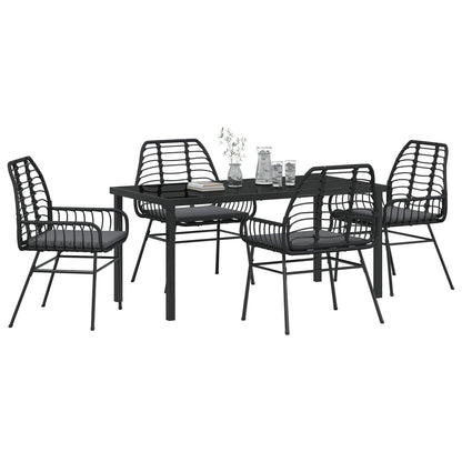 5-Delige Tuin Eetset Met Kussens Zwart Poly Rattan