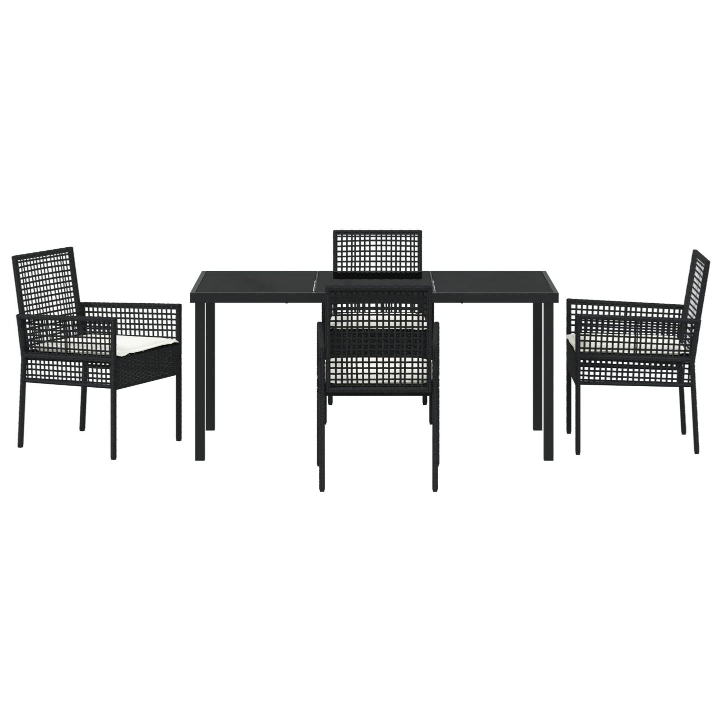 5-Delige Tuin Eettafel Set Met Kussens Zwarte Poly Rattan