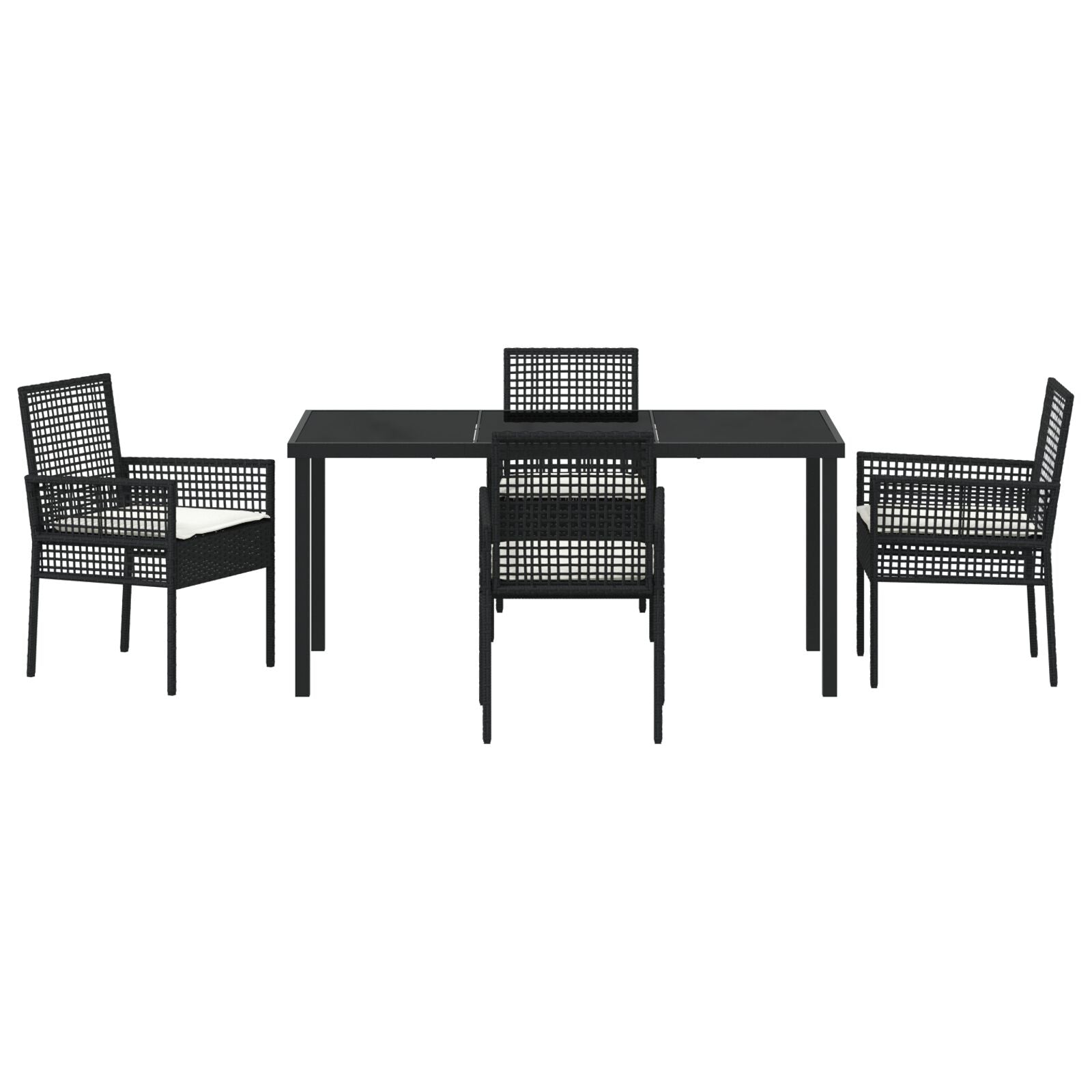 5-Delige Tuin Eettafel Set Met Kussens Zwarte Poly Rattan