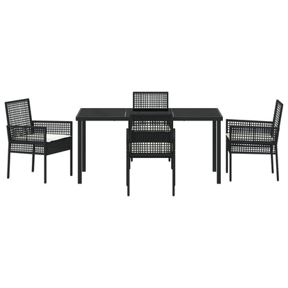 5-Delige Tuin Eettafel Set Met Kussens Zwarte Poly Rattan