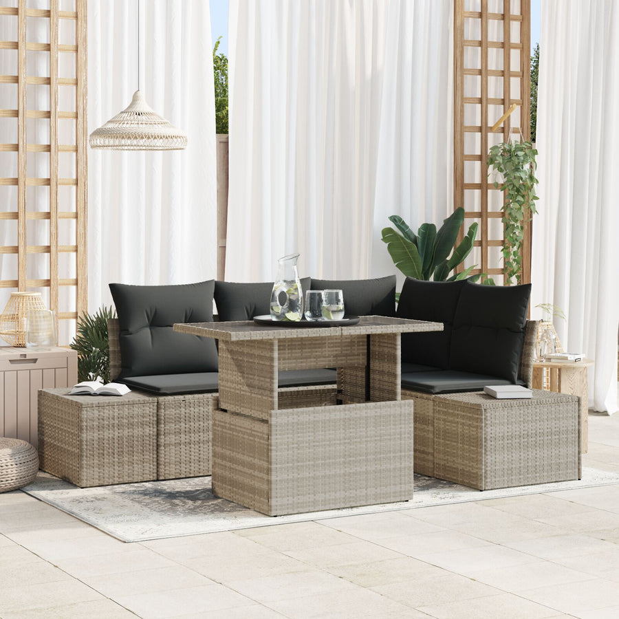 5-Delige Tuinbankset Met Kussen Lichtgrijs Poly Rattan