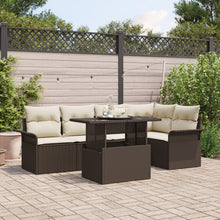 Tuin Sofa Set Set Van 6 Bruin En Crème Rattan, Polyester