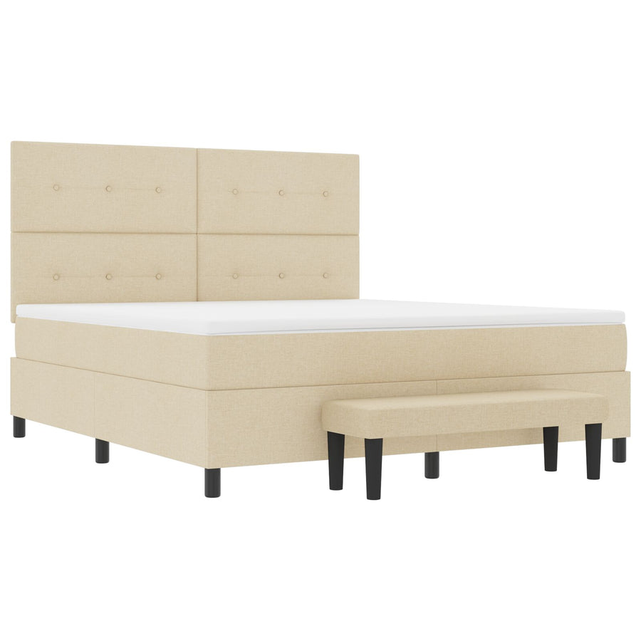 Boxspring Bed Met Matras & Bank Stof Crème 180 x 200 cm Knop tufted