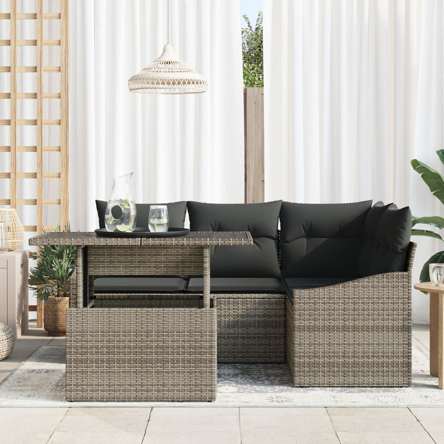 5-Delige Tuin Sofa Set Met Kussens Grijs Poly Riet