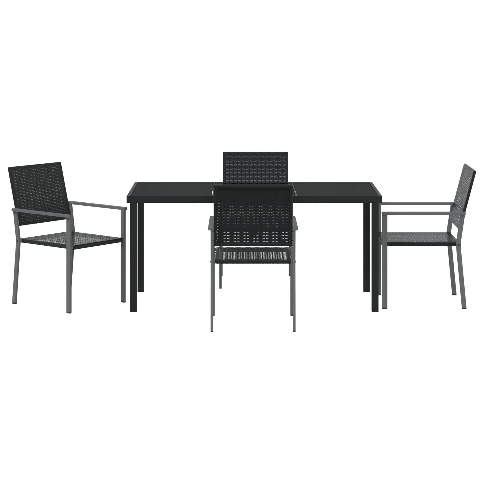 Set Van 3 Zwart Pe Rattan, Gepoedercoat Staal 54X62.5X89 Cm