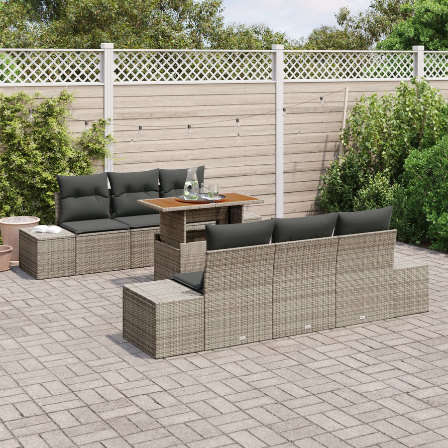 7-Delige Tuin Sofa Set Met Kussens Grijs Poly Rattan