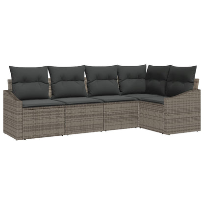 5-Delige Tuin Sofa Set Met Kussens Poly Rattan Grijs zonder tafel