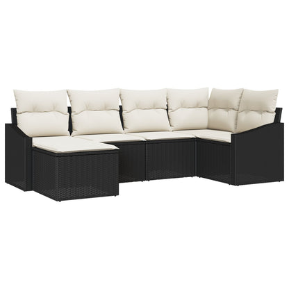 6-Delige Tuinsalon Set Met Kussens Zwart Poly Rattan
