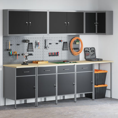 12-Delige Werkmeubel En Pegboard Set Mdf En Metaal 4x (84 cm) Zwart Tafel + 7x kast + 4x pegboard