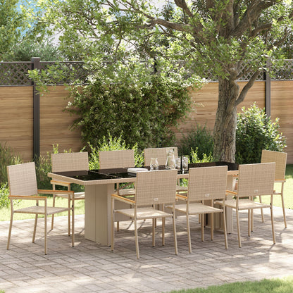 9-Delige Tuin Eetset Beige Poly Rattan Wit