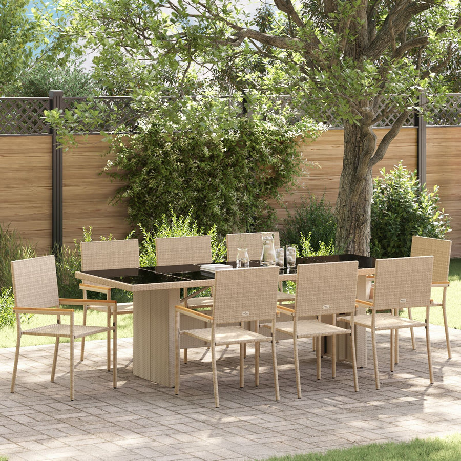 9-Delige Tuin Eetset Beige Poly Rattan Wit