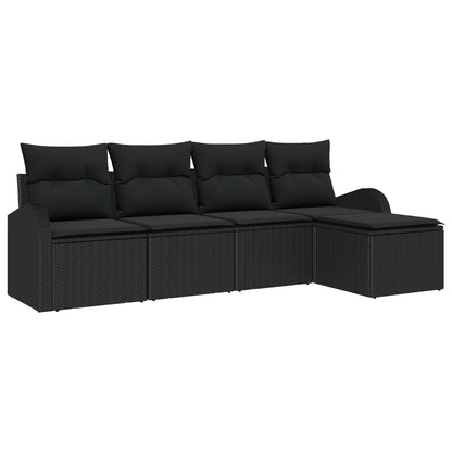 5-Delige Tuin Sofa Set Met Kussens Zwart Poly Rattan