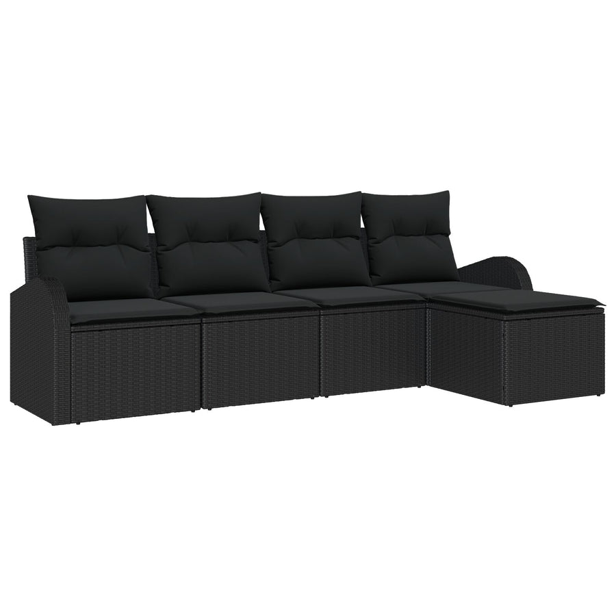 5-Delige Tuin Sofa Set Met Kussens Zwart Poly Rattan