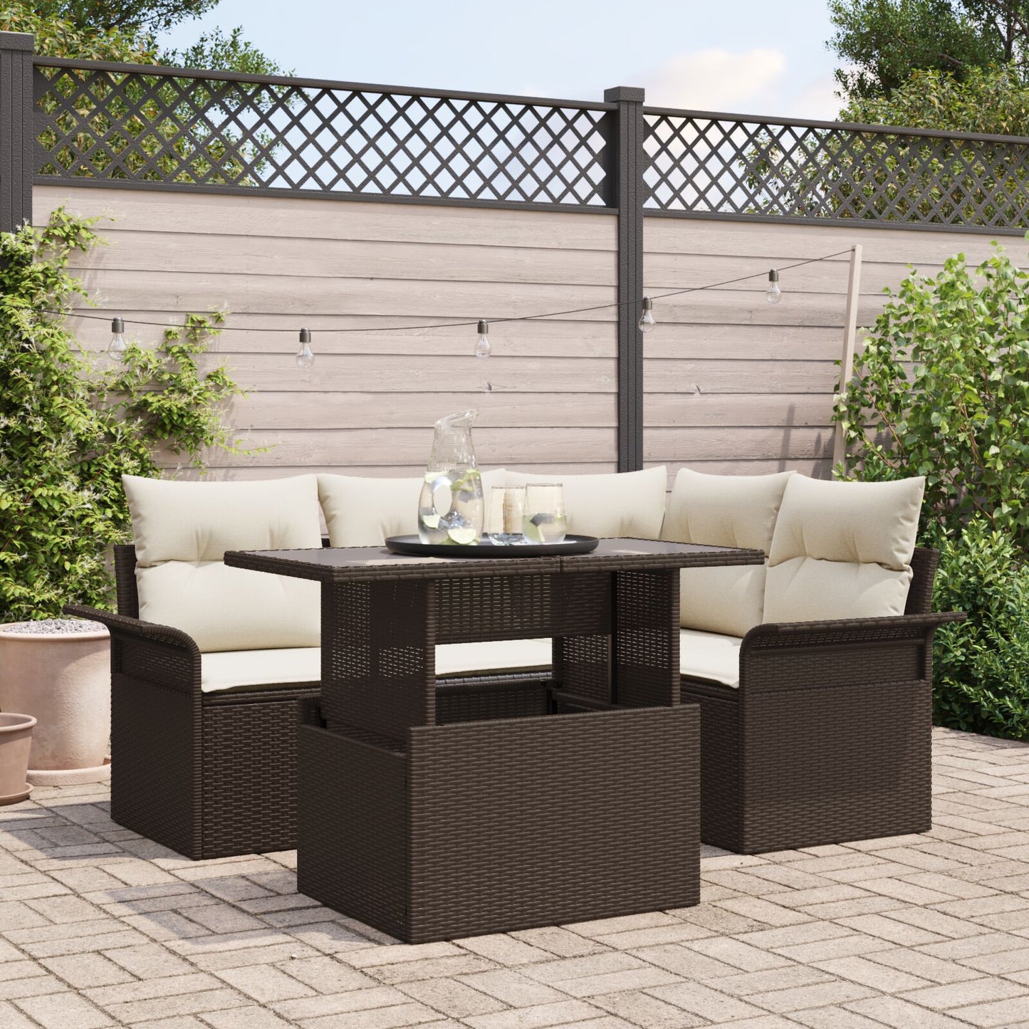 5 Delige Tuin Sofa Set Met Kussens Bruin Poly Rattan