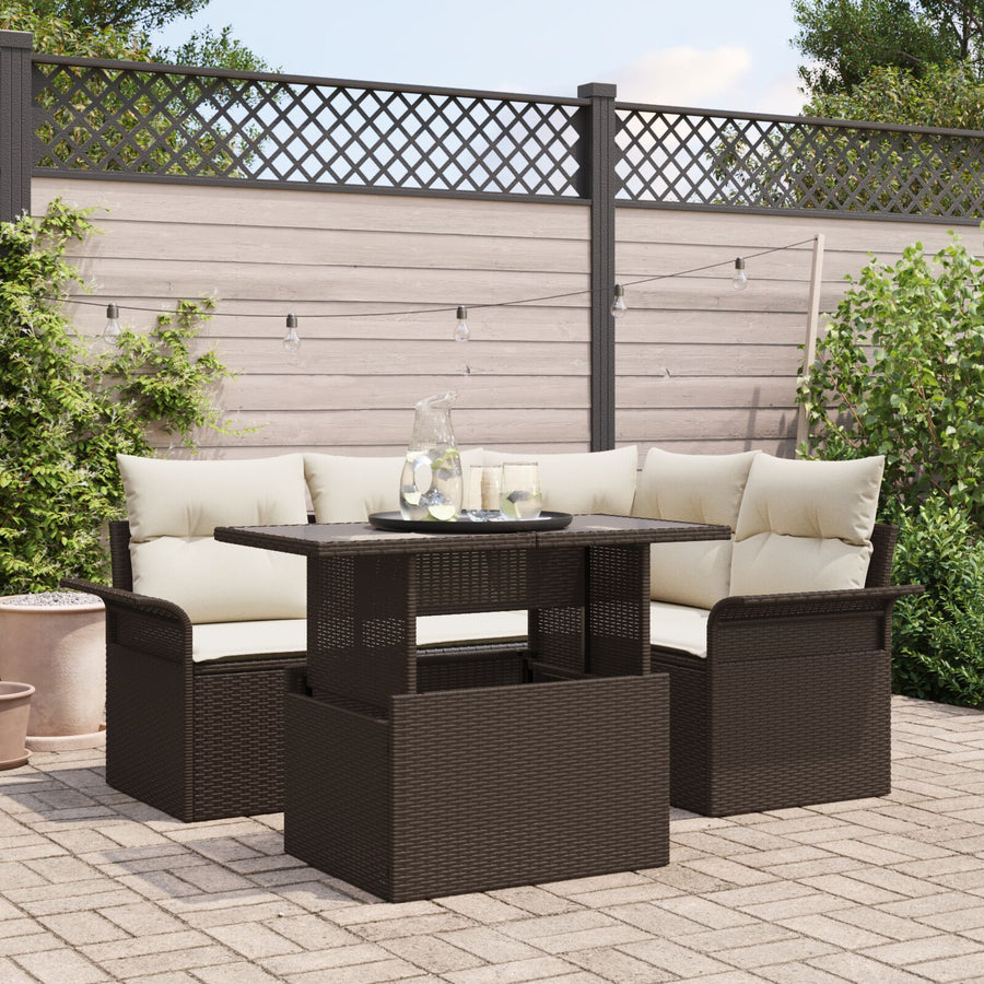 5 Delige Tuin Sofa Set Met Kussens Bruin Poly Rattan