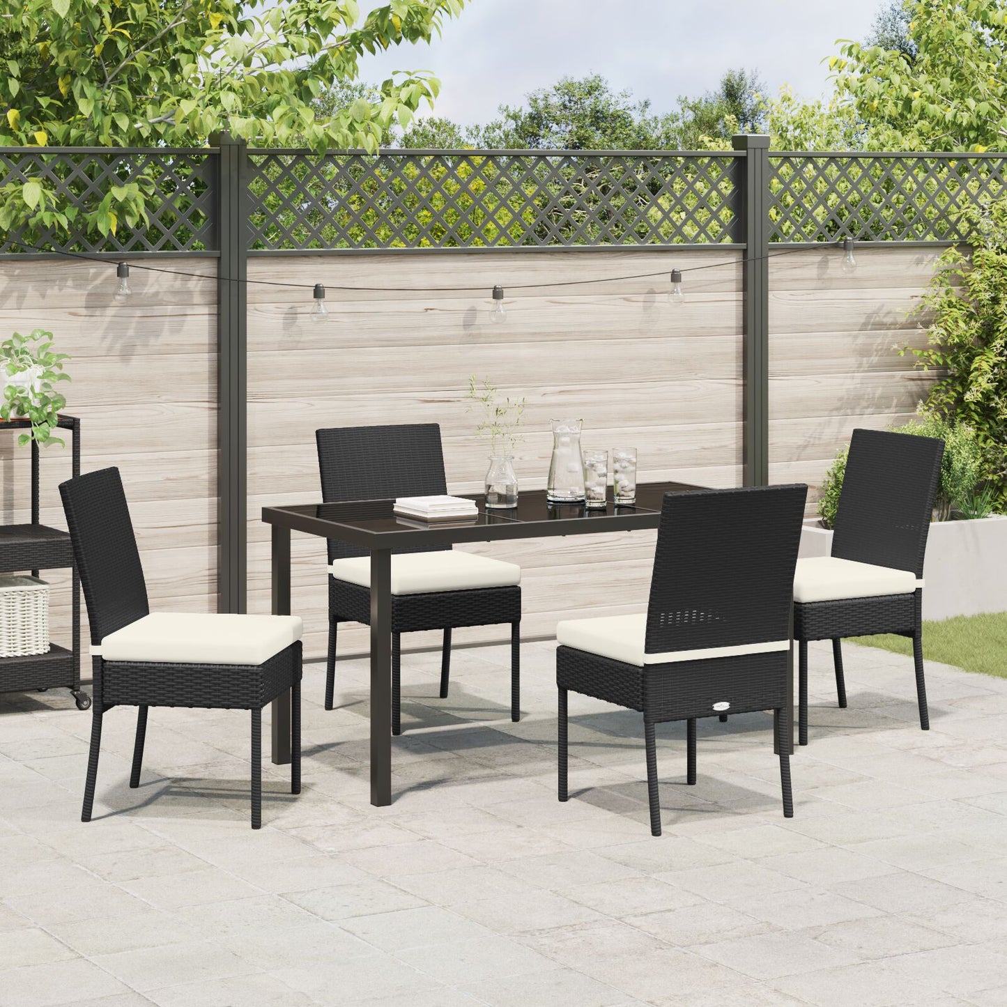 5 Delige Tuin Eetset Zwart Poly Rattan