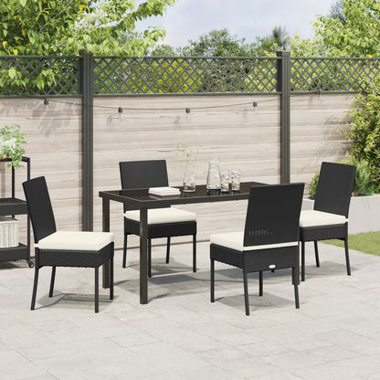 5 Delige Tuin Eetset Zwart Poly Rattan