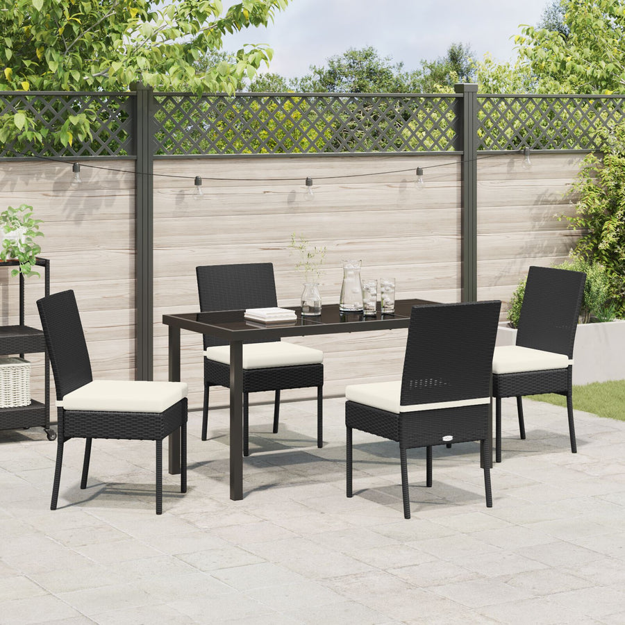 5 Delige Tuin Eetset Zwart Poly Rattan