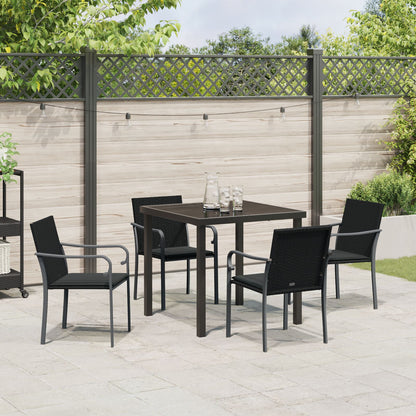 5-Delige Tuintafelset Met Kussens Poly Rattan 4-Zitter Zwart 80 cm