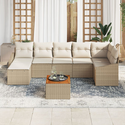 8 Stuks Tuin Sofa Set Met Kussens Beige Poly Rattan Acacia