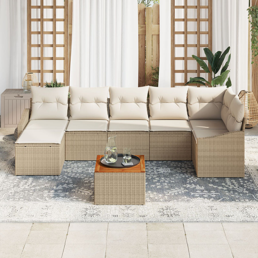 8 Stuks Tuin Sofa Set Met Kussens Beige Poly Rattan Acacia
