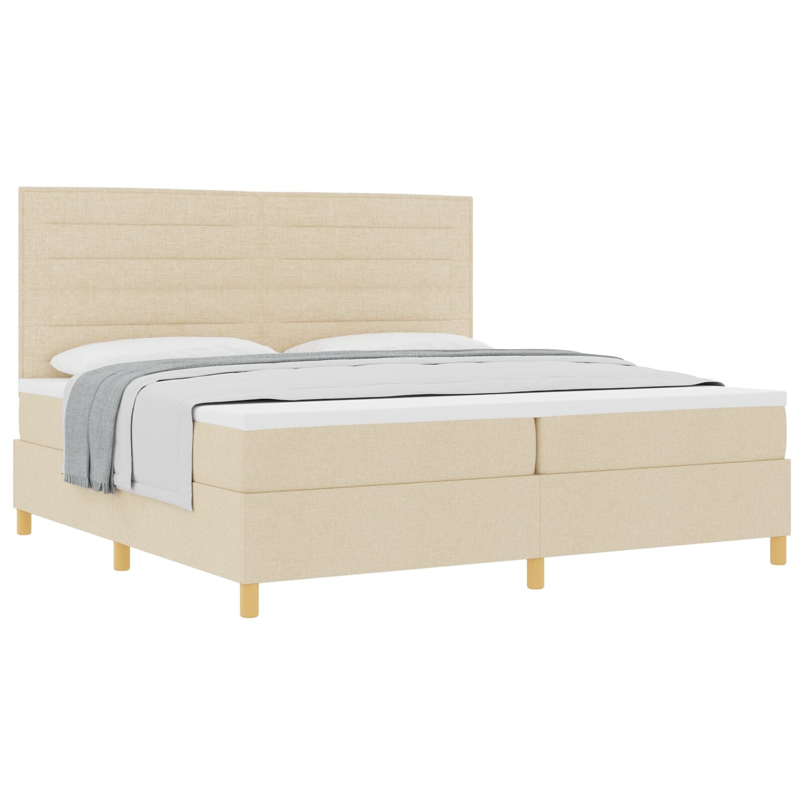 Boxspringbed Met Matras Crème 200X200 Cm Stof Blauw