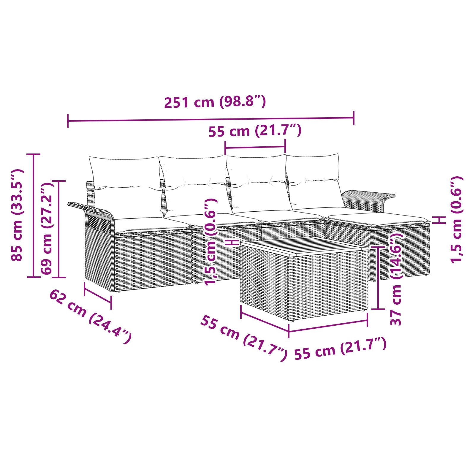 Tuin Sofa Set 6 Stuks Zwart En Houtlook Poly Rattan En Hout