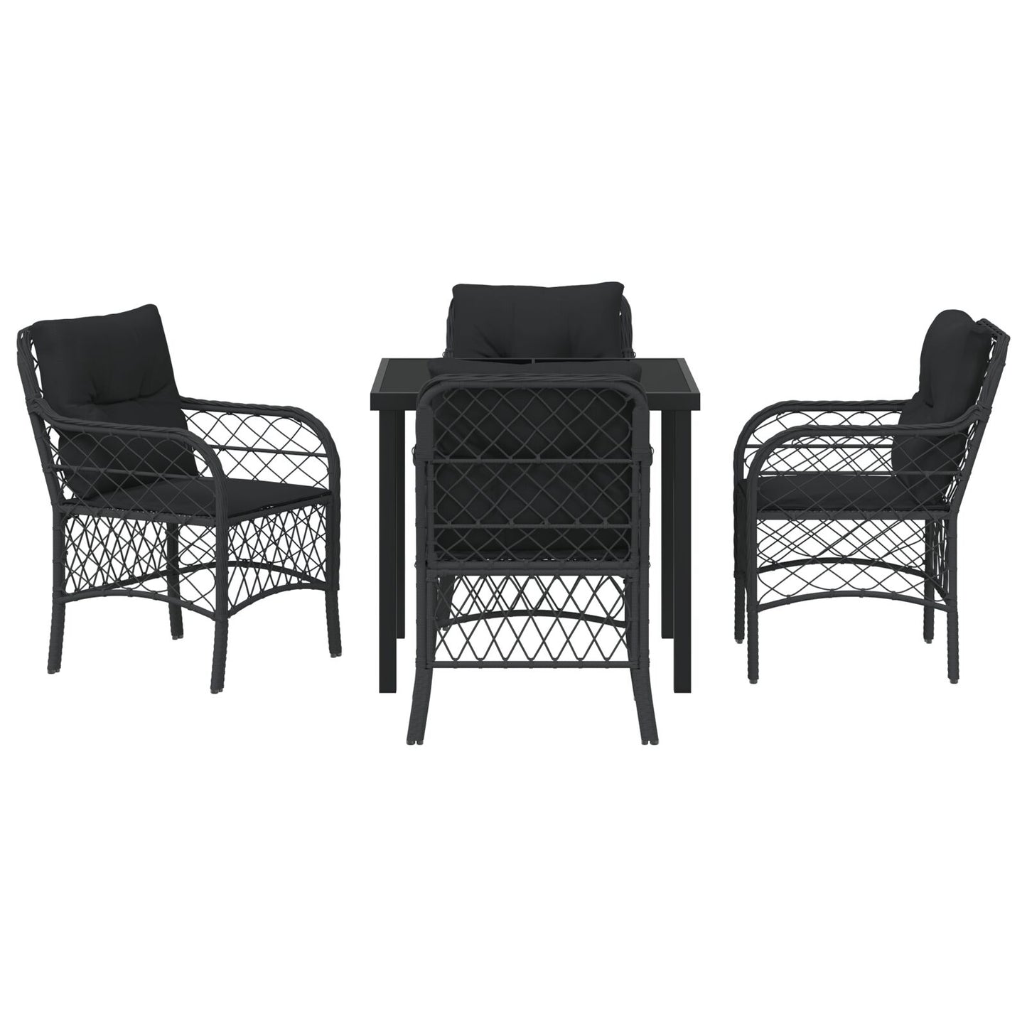 5-Delige Tuinset Met Kussens Zwart Poly Rattan