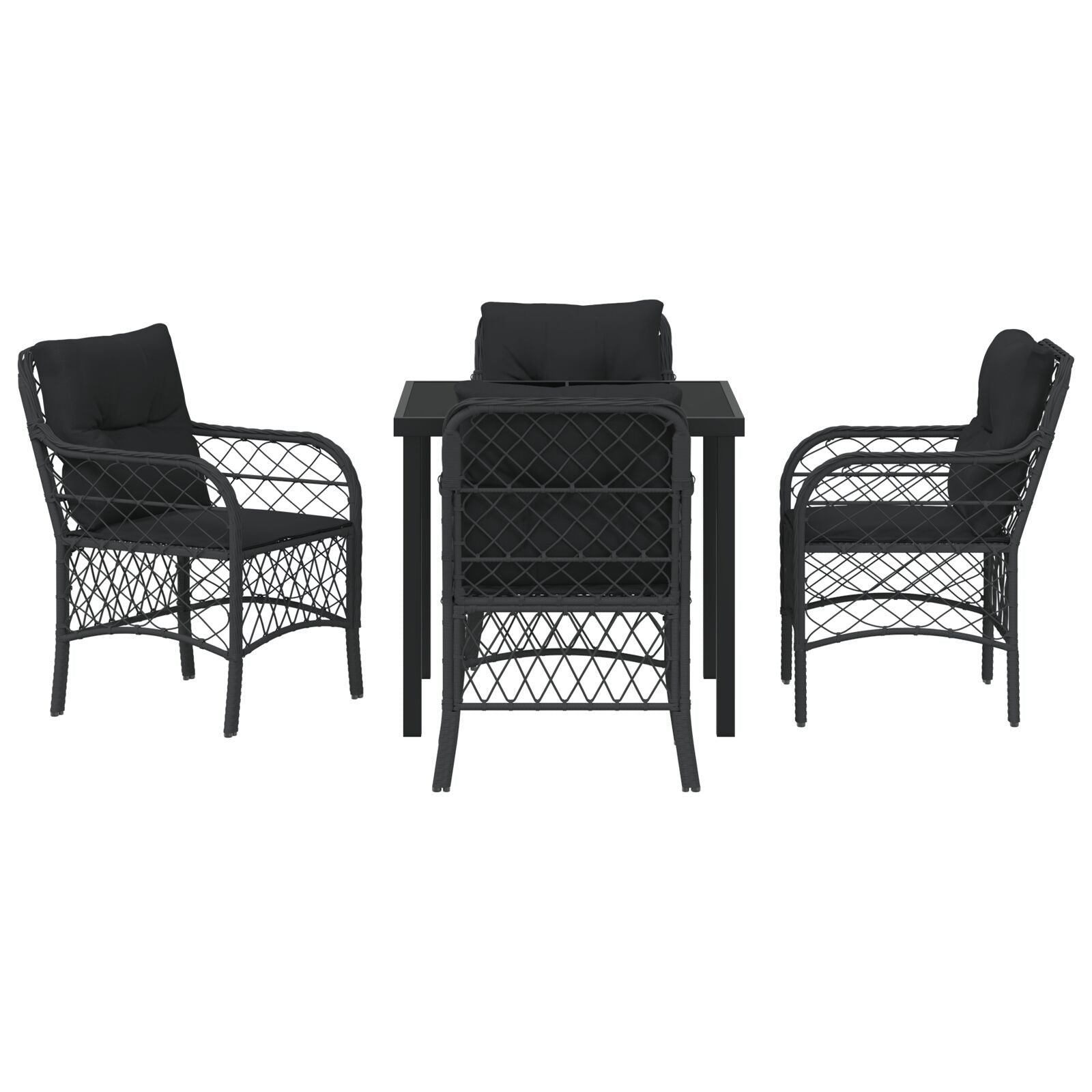 5-Delige Tuinset Met Kussens Zwart Poly Rattan