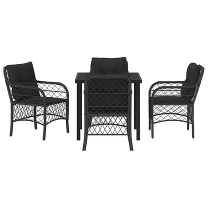 5-Delige Tuinset Met Kussens Zwart Poly Rattan