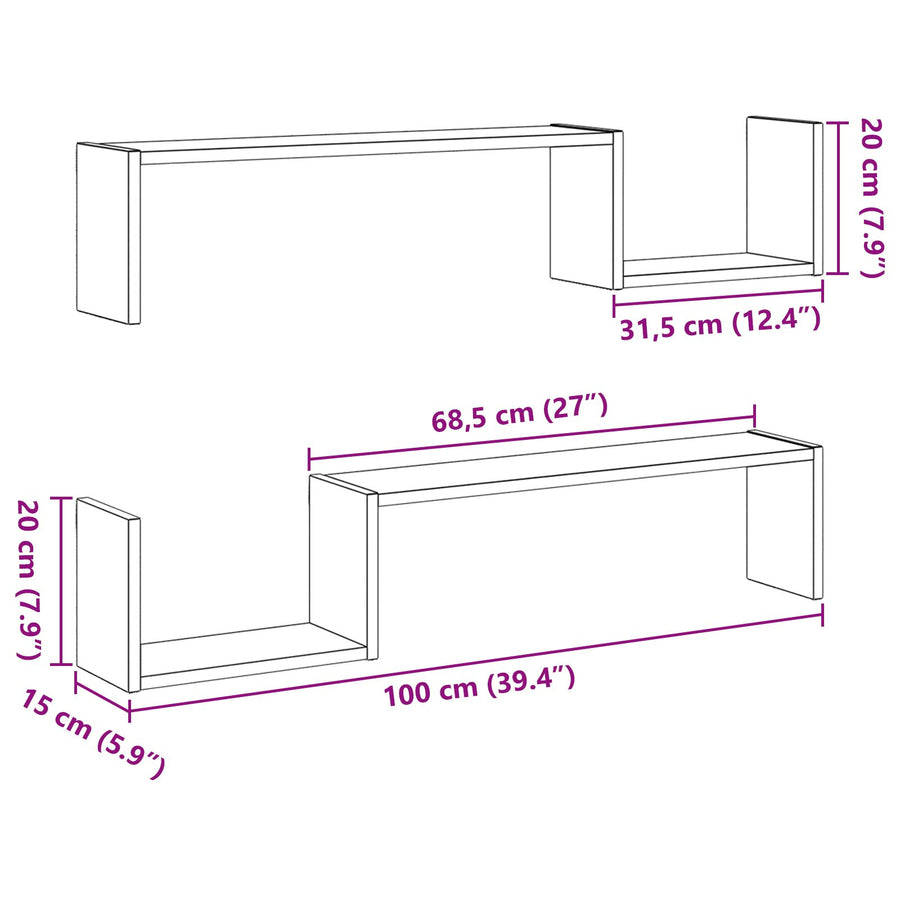 Wandplank 2 Stuks 100X15X70 Cm Bewerkt Hout Zwart eiken