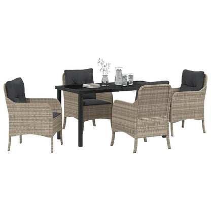5 Delige Tuin Eettafel Set Met Kussens Lichtgrijs Poly Rattan