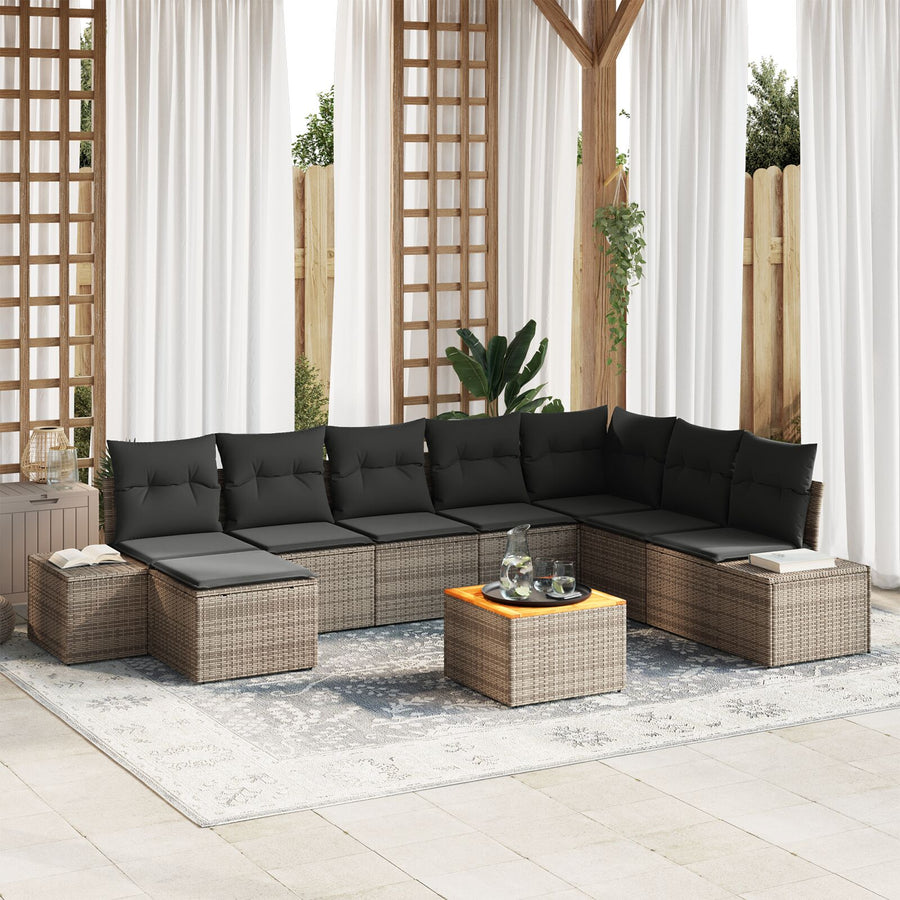 9-Delige Tuinsofaset Met Kussens Grijs Poly Rattan Acacia