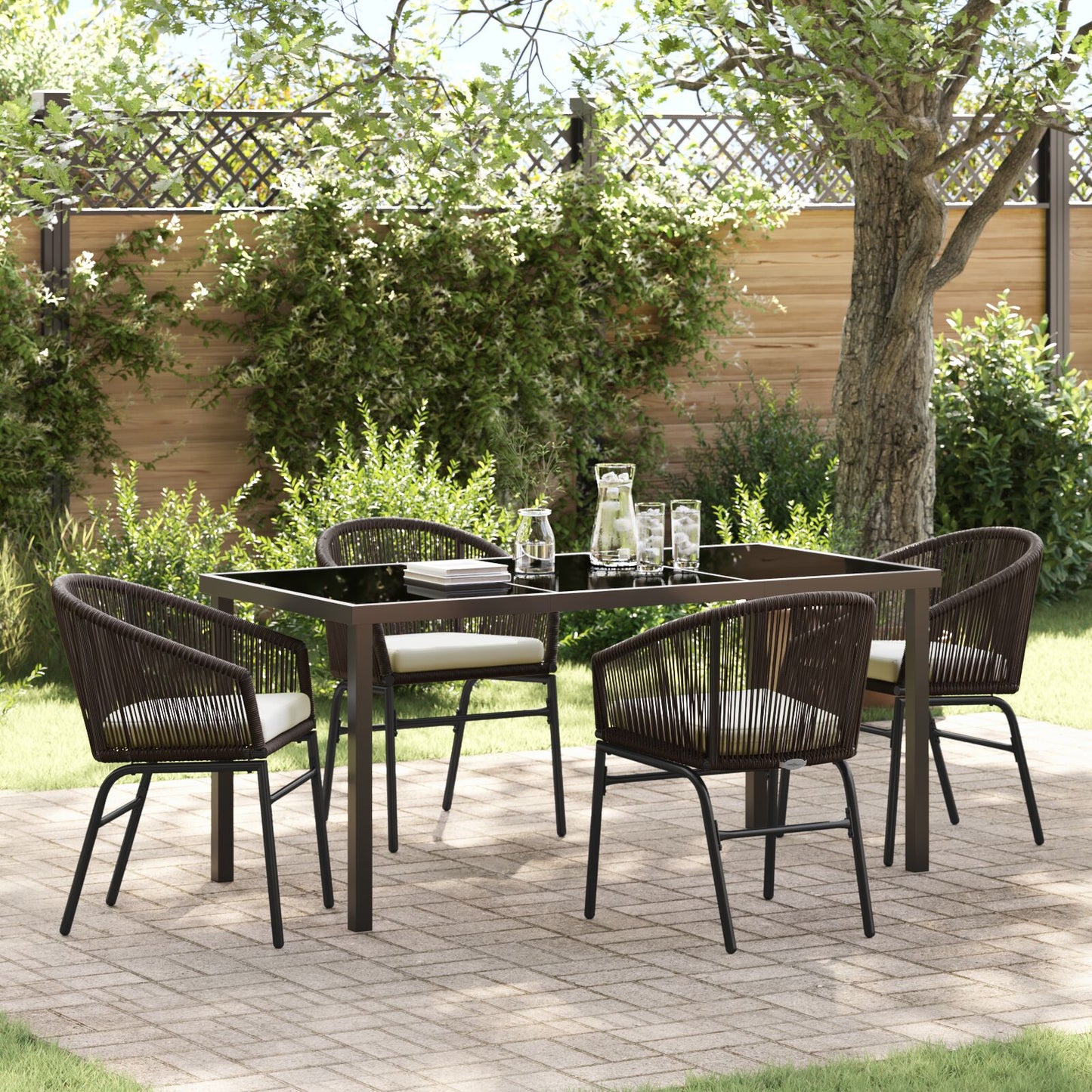 5-Delige Tuin Eetset Bruin Poly Riet