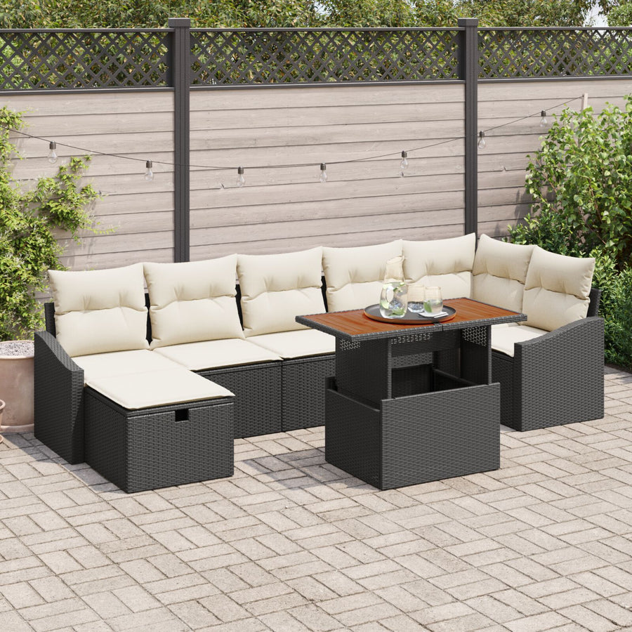 8-Delige Tuin Sofa Set Met Kussens Zwart Poly Rattan Wit