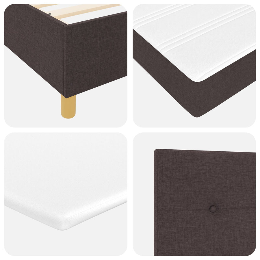 Boxspring Bed Met Matras & Bank Stof Donkerbruin 90 x 200 cm Knoopgevel