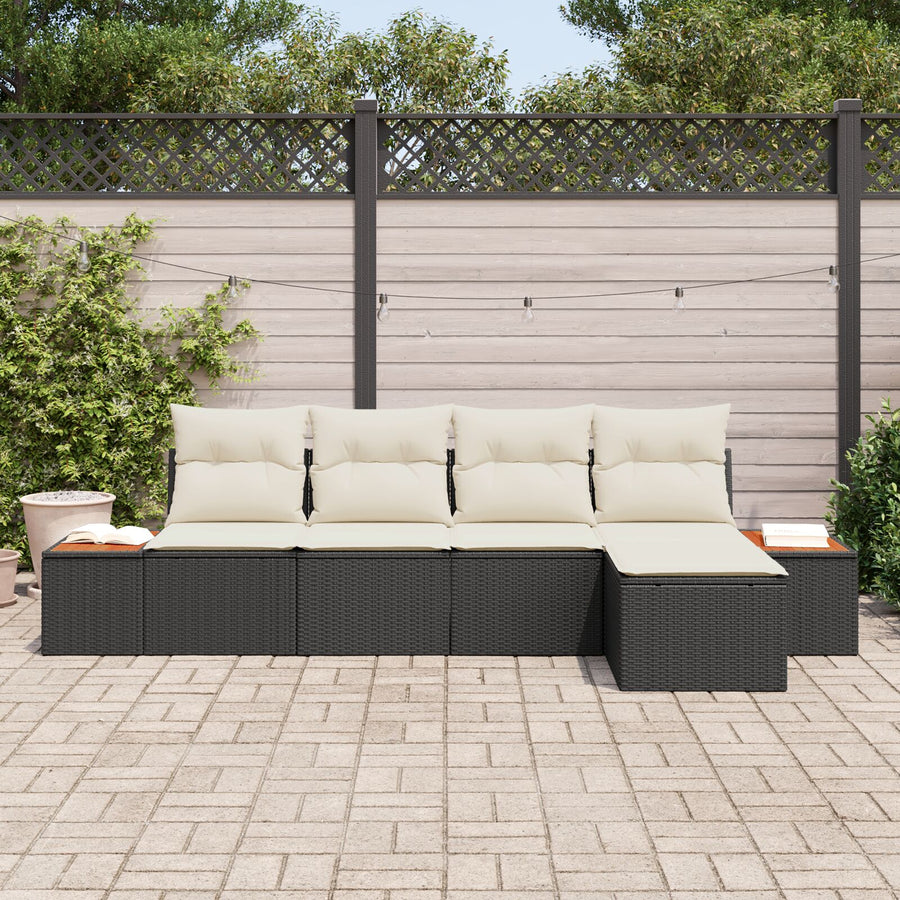 5-Delige Tuin Sofa Set Met Kussens Zwarte Poly Rattan Acacia
