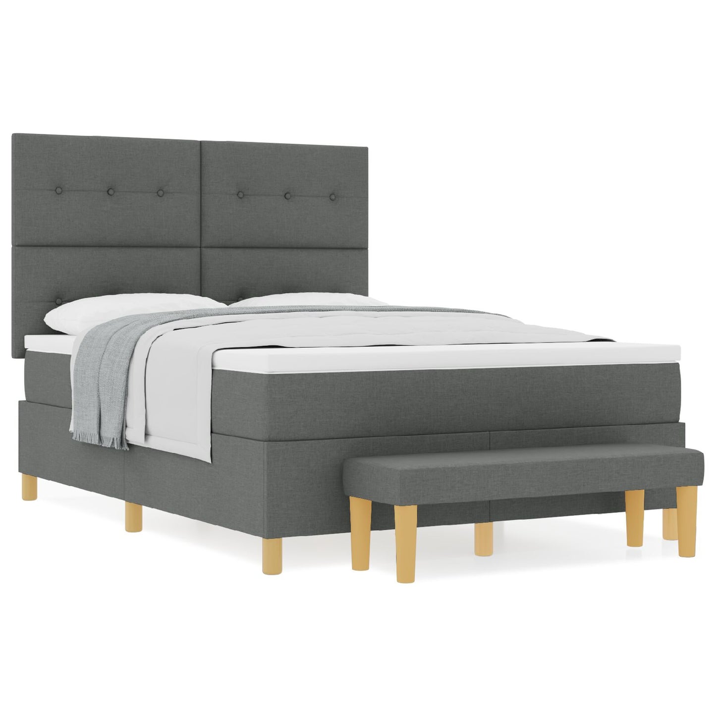 Boxspringbed Met Matras & Bank Stof Donkergrijs 140 x 200 cm Button getuft