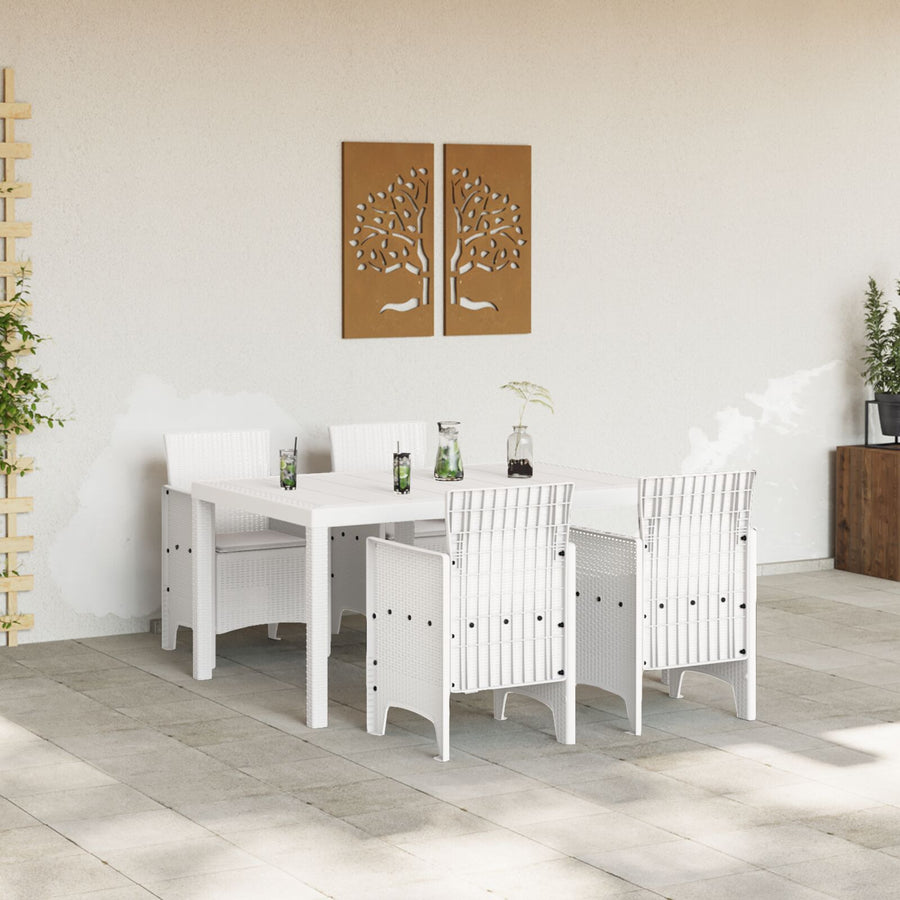 5-Delige Tuin Eettafel Set Met Kussens Wit Poly Rattan