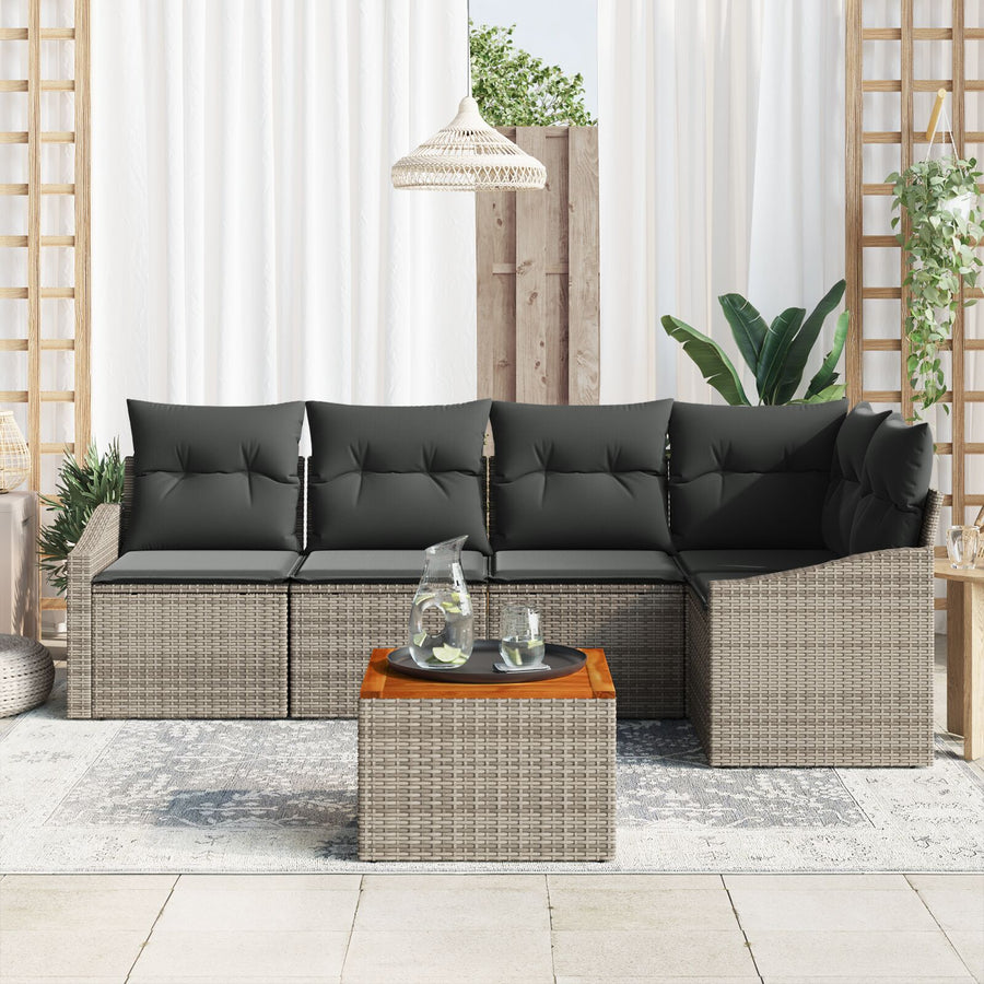 6-Delige Tuin Sofa Set Met Kussens Grijs Poly Rattan Acacia