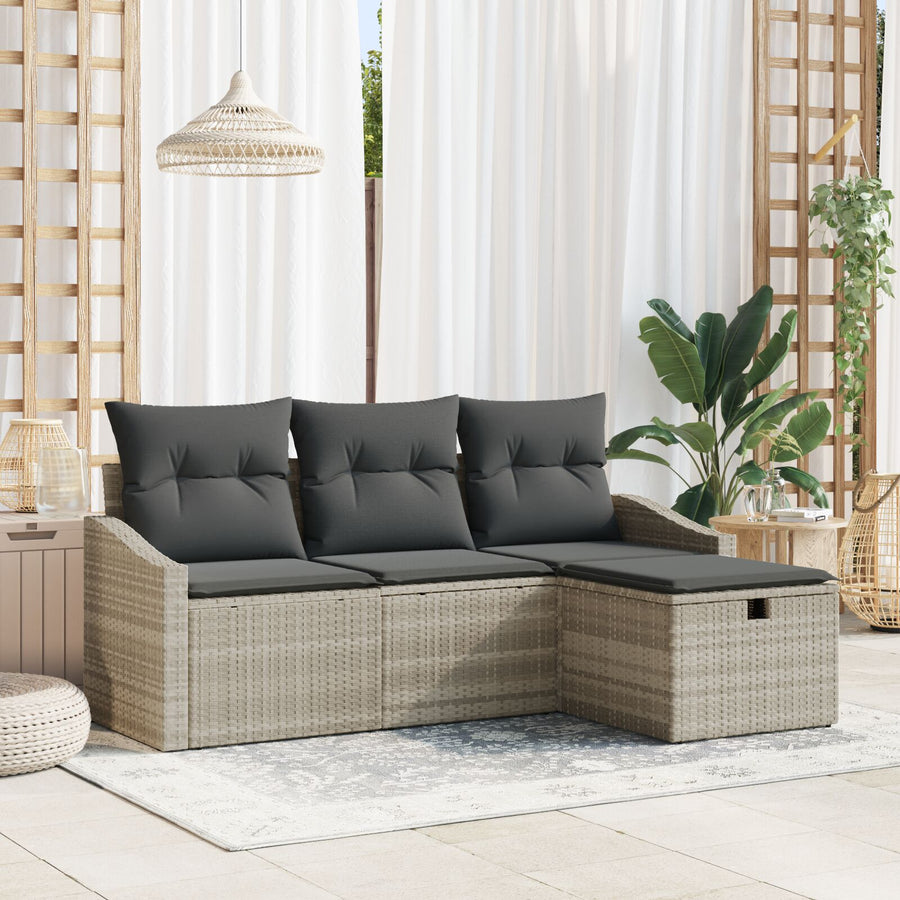 4-Delige Tuin Sofa Set Met Kussens Lichtgrijs Poly Riet Wit