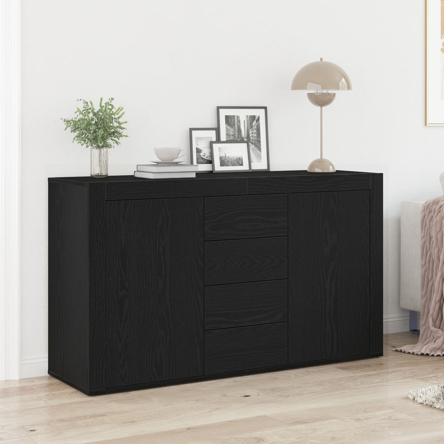 Dressoir Zwart Eiken Bewerkt Hout 120 X 36 X 69 Cm Opslag