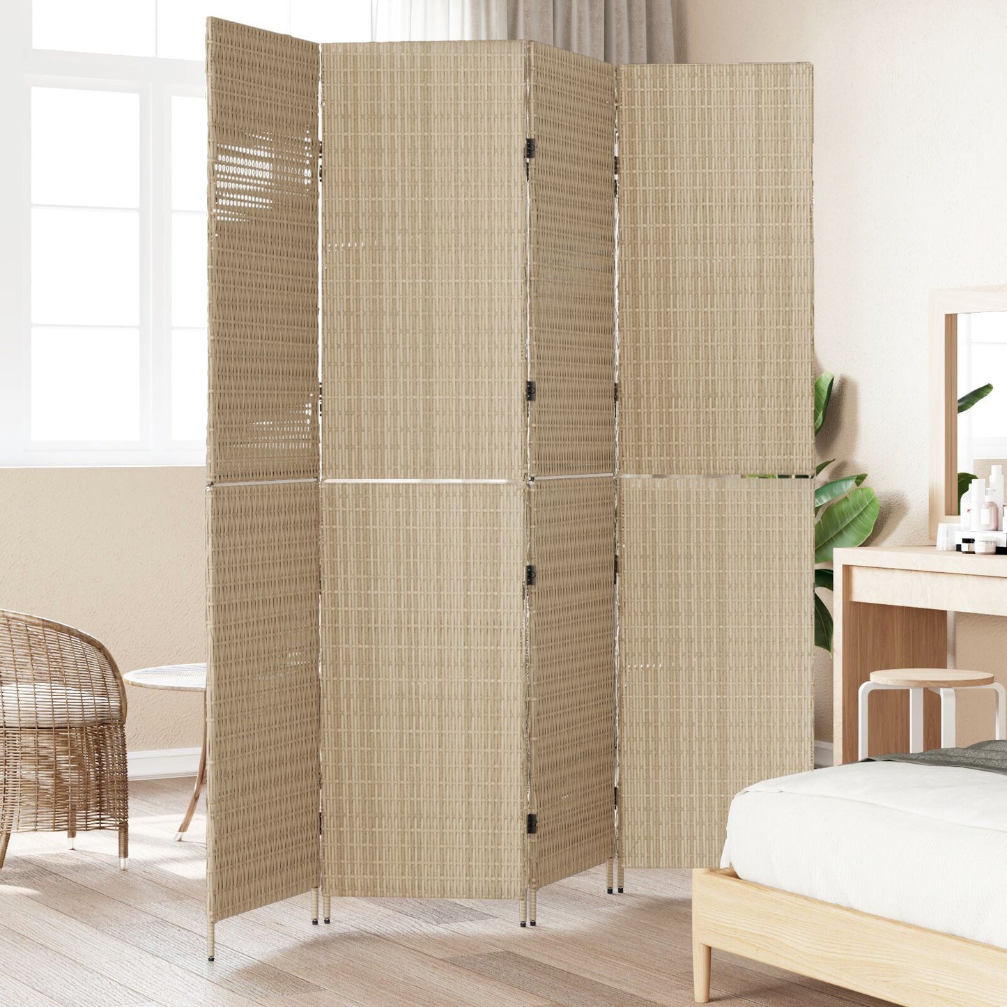 Room Dividers Hout, Stof , Hoog Opvouwbaar 200 cm Beige 4 panelen