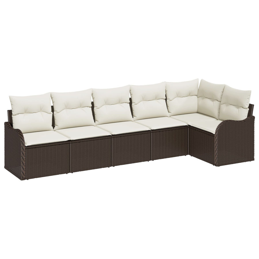 6-Persoons Tuin Sofa Set met Kussens Bruin Poly Rattan, vidaXL 2-Persoons Tuin Sofa met Kussens Bruin Poly Rattan