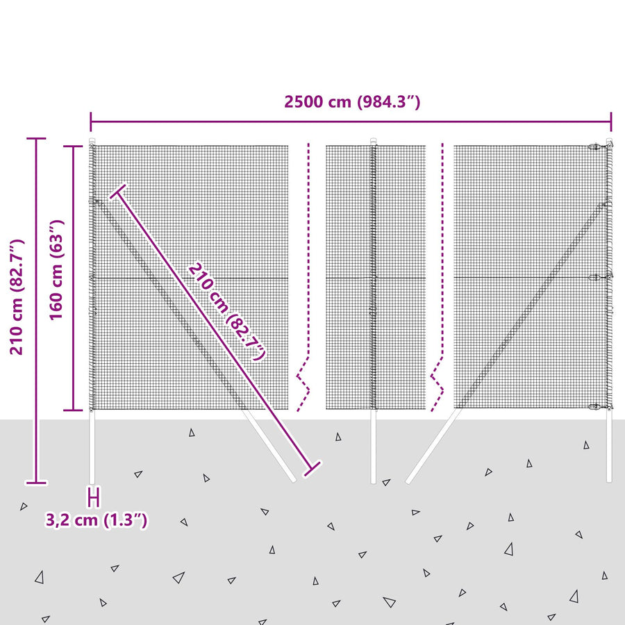 Gelast Draadhekje Met 13 Posts 1.6X25 M Gegalvaniseerd Staal Gegalvaniseerd Staal