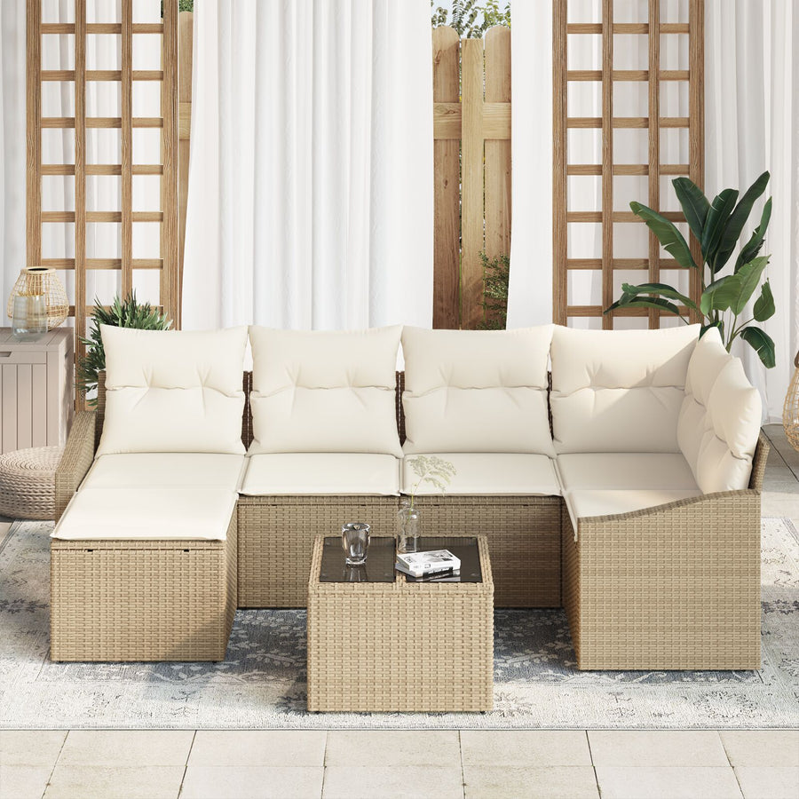 7-Delige Tuin Sofa Set Met Kussens Bruin Poly Rattan